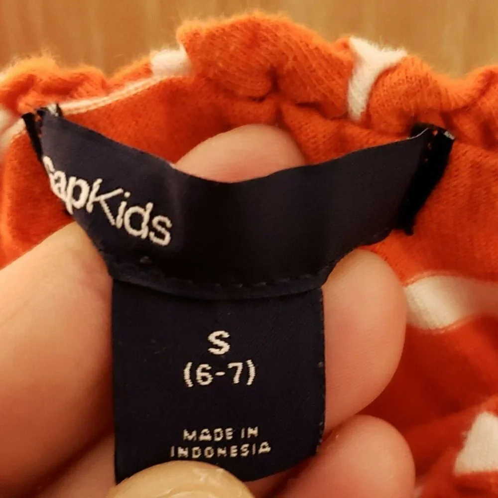 Gap Kids Orange Striped Ruffle Shoulder Dress 6-7